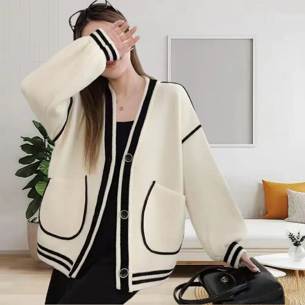 Áo khoác len cardigan nữ mùa Thu Đông phối sọc,thanh lịch và khí...