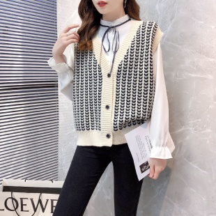 Áo khoác len gile nữ dệt kim phong cách retro