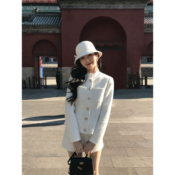 Áo khoác dạ trắng cao cấp phong cách tiểu thư