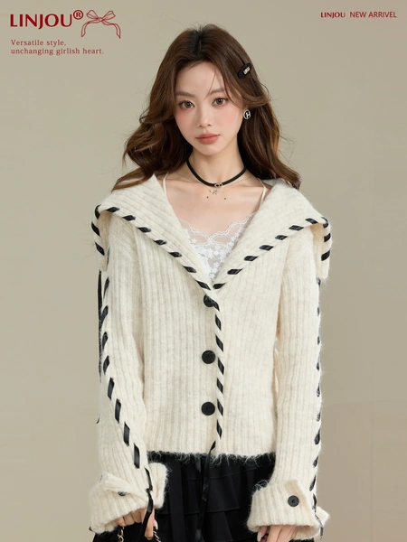 Áo khoác len cardigan cổ bẻ dáng rộng phong cách nhẹ nhàng cho...