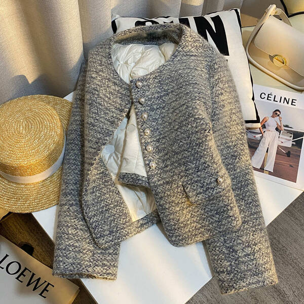 Áo khoác dạ tweed nữ phong cách trưởng thành nhẹ nhàng, tiểu...