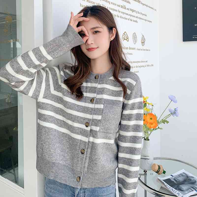 Áo khoác len cardigan nữ sọc ngang