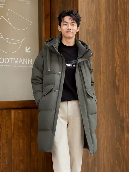 Áo khoác nam dáng dài lót lông vũ thiết kế tối giản dễ phối...