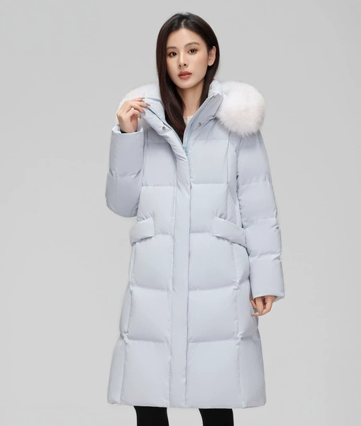 Áo khoác lông vũ dài nữ mùa thu có mũ trùm đầu 