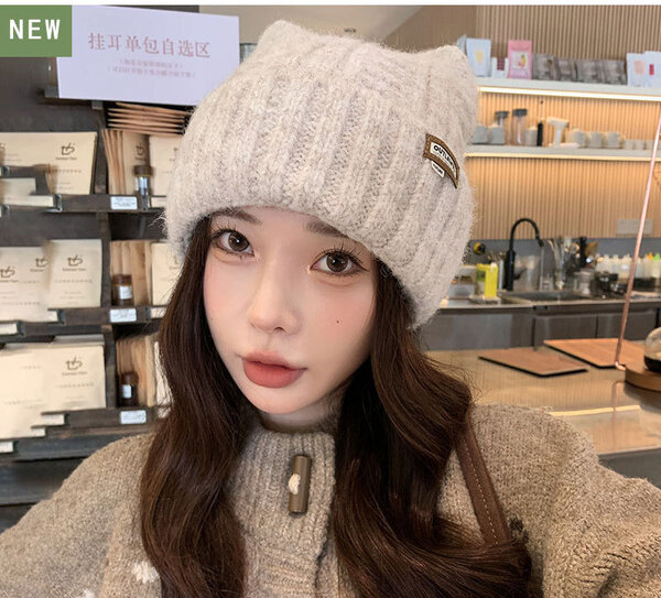 Mũ len nữ thiết kế tai mèo dễ thương giữ ấm mùa thu đông