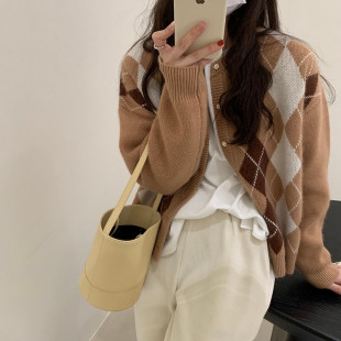 Áo khoác len cardigan nữ họa tiết quả trám