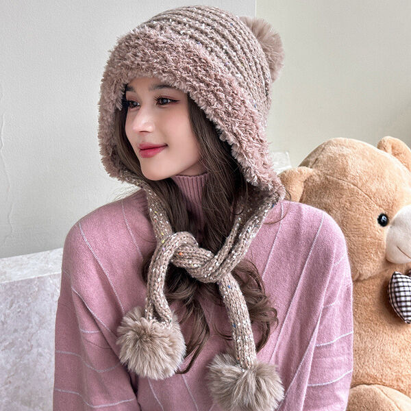 Mũ len nữ đan họa tiết giữ ấm mùa thu đông