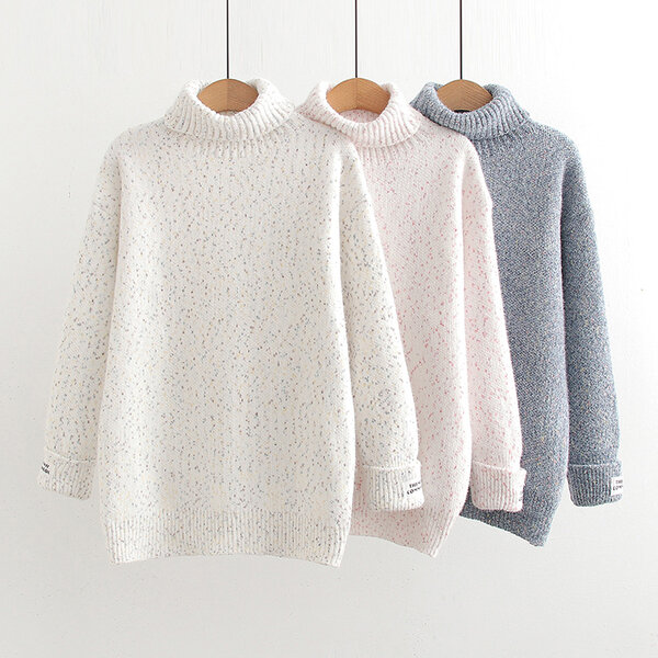 Áo len nữ cổ cao chất liệu chenille phong cách lười biếng chui...