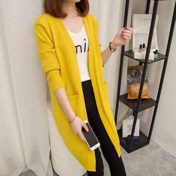 Áo khoác len cardigan nữ dáng trung dài phong cách rộng rãi, thoải...