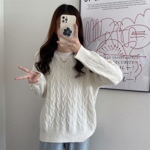 Áo len cổ tròn phong cách retro nhẹ nhàng