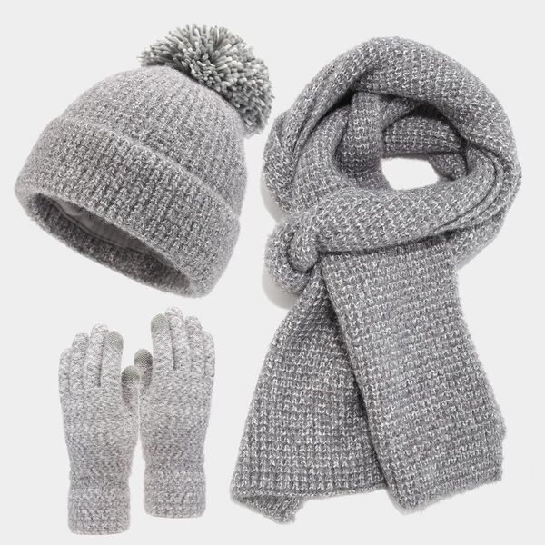 Bộ 3 món mũ len nữ kèm khăn và găng tay đan sợi to, có quả...
