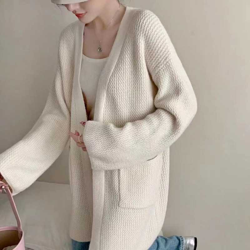 Áo khoác len cardigan nữ 2 túi ngang dệt kim