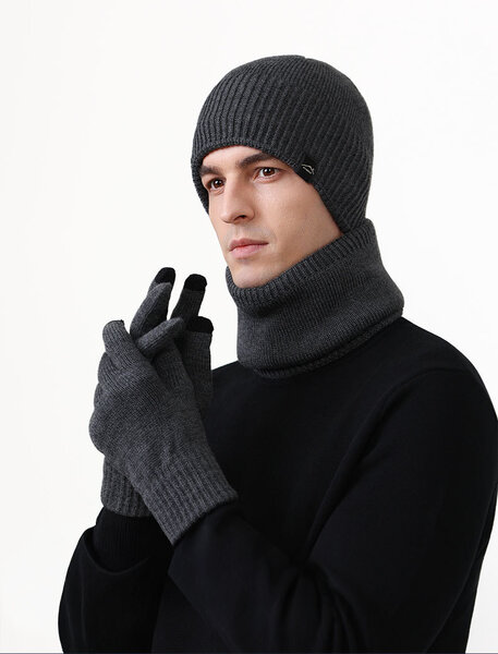 Bộ 3 món mũ len, khăn cổ, găng tay nam có lót nỉ giữ ấm mùa...