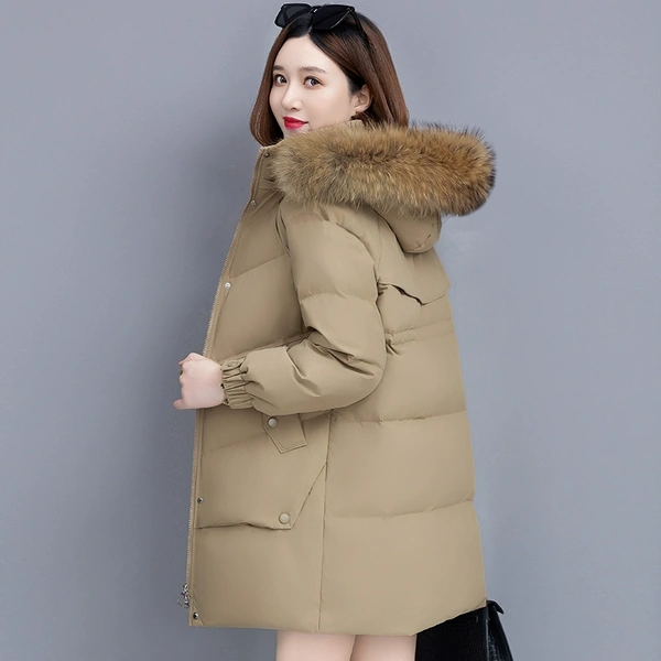 Áo khoác phao lông vũ nữ dài nữ ấm áp cổ lông mùa đông