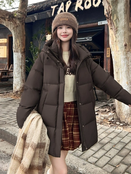 Áo khoác lông vũ nữ có mũ lông phong cách Hàn Quốc Coquette giữ...