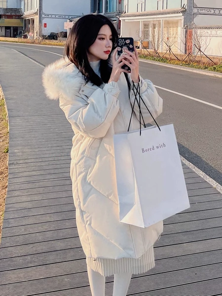 Áo khoác phao lông vũ nữ có mũ trùm đầu mùa đông